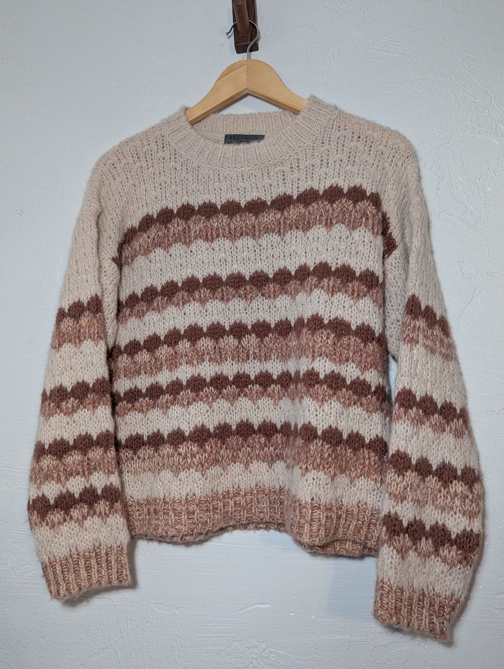 Made In Italy Alpaca Blend Chunky Knit Crewneck Sweater Soft Warm Cozy Luxury